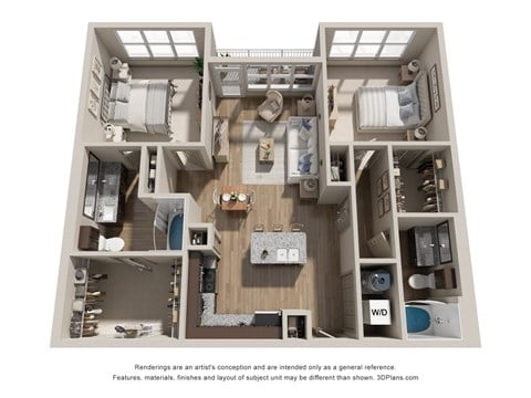 Floor plan for 2 beds, 2 baths, 1176 sqft